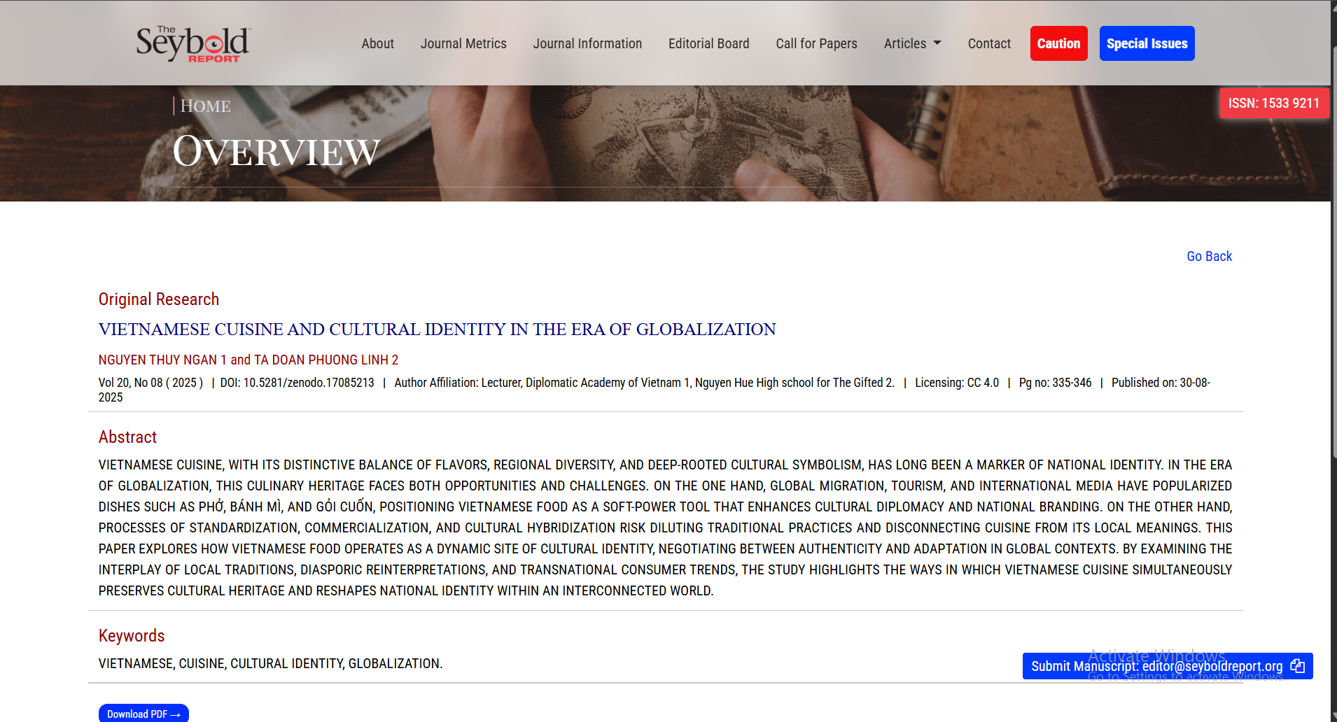 Vietnam Cuisine and Cultural Identity in the Era of Globalization